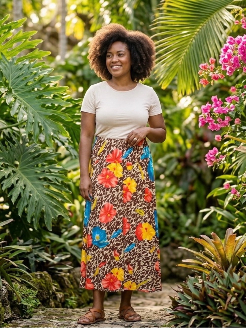 Vintage Jack Winter Floral Cheetah Print Maxi Skirt - Size 10